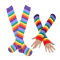 One set wholesale striped fashion kids rainbow knee high socks with gloves